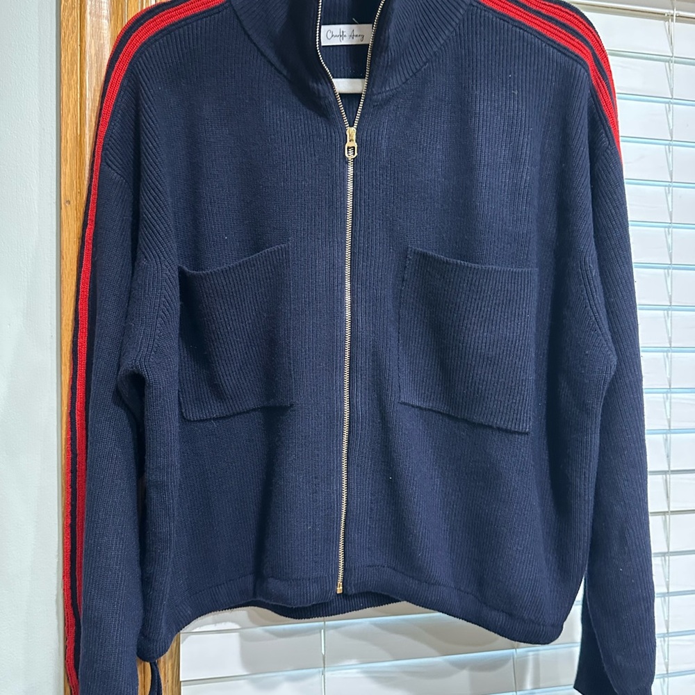 Navy and Red Women's Cardigan